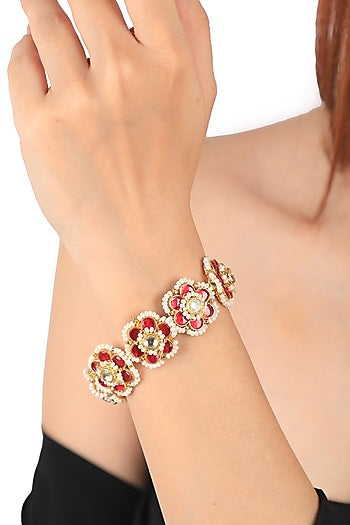 Gold Plated Pearl Floral Handcrafted Bracelet
