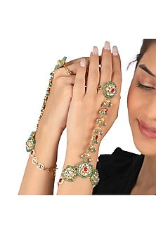 Gold Plated Multi-Colored Stone Hathphool (Set of 2)