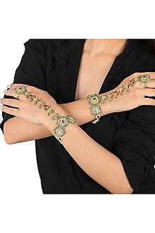 Gold Plated Multi-Colored Stone Hathphool (Set of 2)