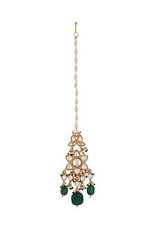 Gold Plated Green Jadtar Beaded Maang Tikka