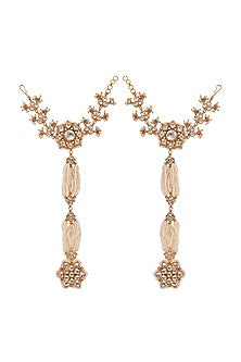 Gold Plated Pearl Floral Hathphool (Set of 2)