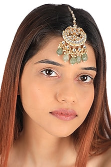 Gold Plated Sea Green Beaded Maang Tikka