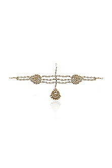 Gold Plated White Jadtar Stones Maang Tikka