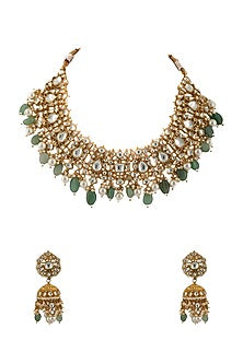 Gold Plated Sea Green Beads Necklace Set