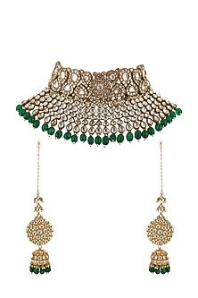 Gold Plated Green Beads Necklace Set