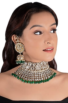 Gold Plated Green Beads Necklace Set
