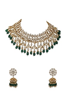 Gold Plated Jadtar & Pearls Choker Necklace Set