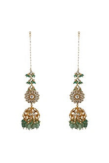 Gold Plated Sea Green Bead Jhumka Earrings