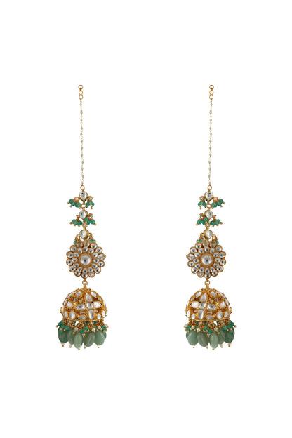 Gold Plated Sea Green Bead Jhumka Earrings