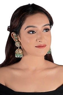 Gold Plated Sea Green Bead Jhumka Earrings