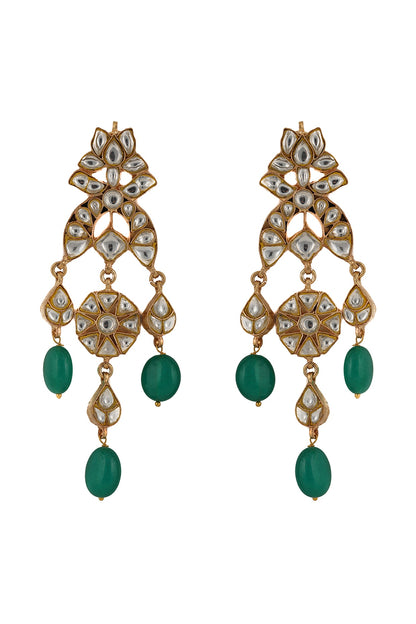 Gold Plated Jadtar Green Bead Earrings