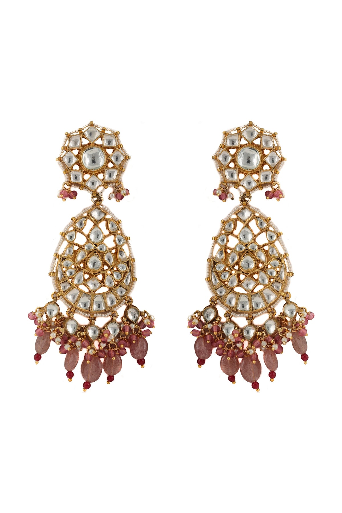 Gold Plated Pink Glass Bead Earrings