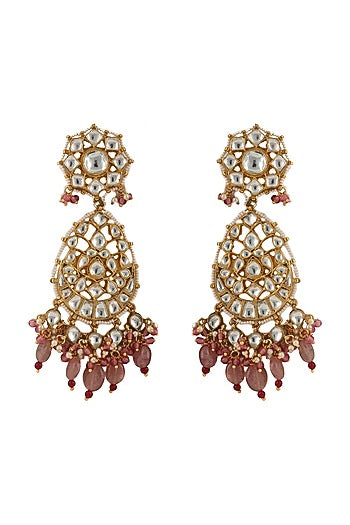 Gold Plated Pink Glass Bead Earrings