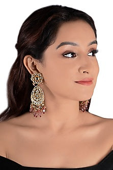 Gold Plated Pink Glass Bead Earrings