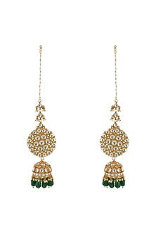 Gold Plated Green Beads Jhumka Earrings