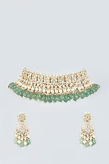 Gold Finish Beaded Choker Necklace Set