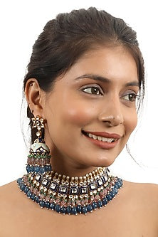 Gold Plated Pearl & Jadtar Stone Meenakari Choker Necklace Set