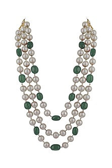 Gold Plated Sea Green Beaded Layered Mala