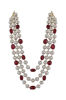 Gold Plated Red Beaded Layered Mala