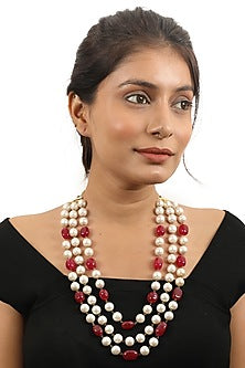 Gold Plated Red Beaded Layered Mala