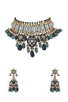 Gold Plated Pearl Meenakari Choker Necklace Set