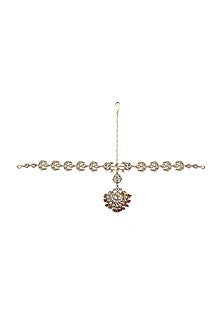 Gold Plated Light Pink Hanging & Pearl Chand Mathapatti