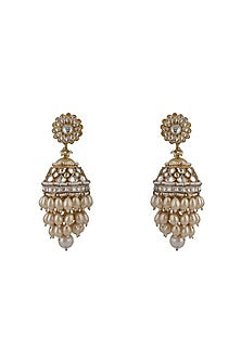 Gold Plated White Pearl Jhumka Earrings