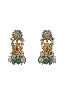Gold Plated White Pearl Floral Jhumka Earrings