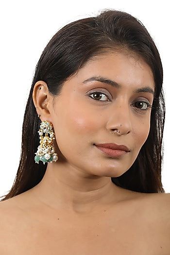 Gold Plated White Pearl Floral Jhumka Earrings