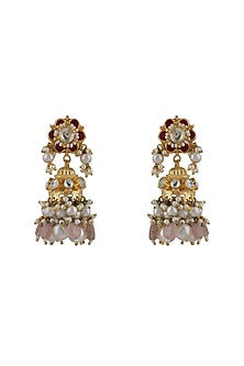 Gold Plated White Pearl Jhumka Earrings