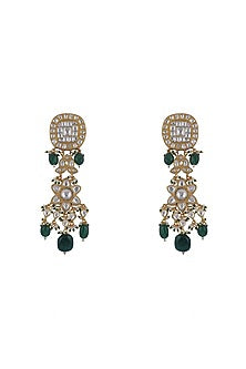 Gold Plated Pearl & Jadtar Stone Floral Dangler Earrings