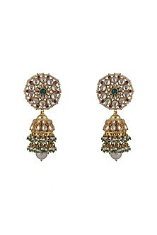 Gold Plated Pearl & Jadtar Stone Floral Jhumka Earrings