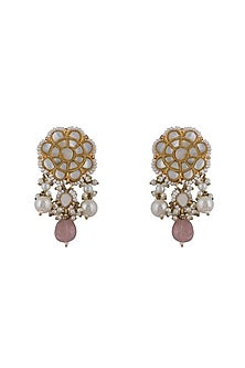 Gold Plated Pastel Pink Bead & Pearl Stud Earrings