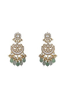 Gold Plated Sea Green Beaded & Pearl Chandbali Earrings