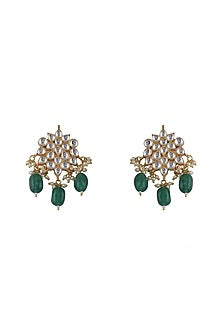 Gold Plated Green Beaded & Pearl Stud Earrings