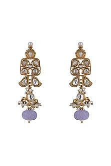 Gold Plated Jadtar & Purple Beaded Dangler Earrings