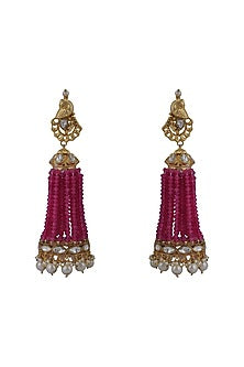 Gold Plated Pink & White Jadtar Peacock Jhumka Earrings