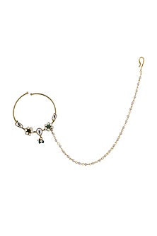 Gold Plated Green Jadtar & Moti Nath