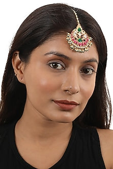 Gold Plated Pink & Green Jadtar Maangtikka