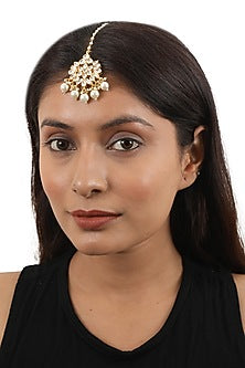 Gold Plated Pearl & Jadtar Maangtikka