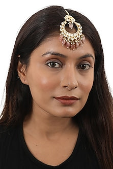Gold Plated Light Pink Jadtar Maangtikka
