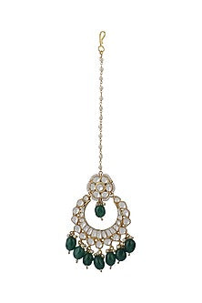 Gold Plated Jadtar & Green Beaded Maangtikka