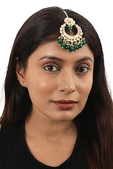 Gold Plated Jadtar & Green Beaded Maangtikka