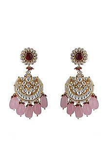 Gold Plated Jadtar & Light Pink Bead Chandbaali Earrings