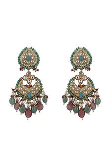 Gold Plated Jadtar & Pink Bead Chandbaali Earrings