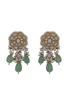 Gold Plated Jadtar & Sea Green Drop Dangler Earrings
