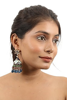 Gold Plated Jadtar & Beaded Meenakari Jhumka Earrings