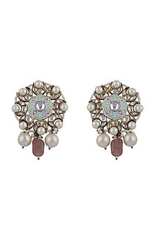 Gold Plated Jadtar & Pink Drop Meenakari Dangler Earrings
