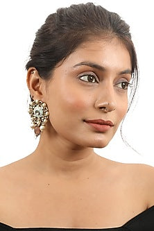 Gold Plated Jadtar & Pink Drop Meenakari Dangler Earrings