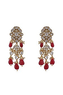 Gold Plated Jadtar & Pink Drop Dangler Earrings